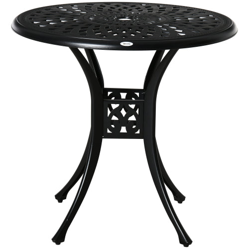 Outsunny 30" Round Patio Dining Table with Umbrella Hole, Antique Cast Aluminum Outdoor Bistro Table Only, Black