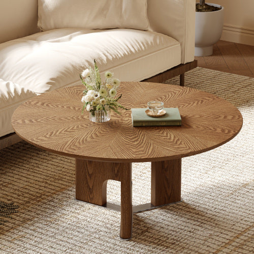 31.5inch  Round Ash Wood Veneer Coffee Table