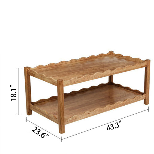 2-Tier Rectangular Coffee Table Rubberwood Storage Shelf Modern Living Room Table