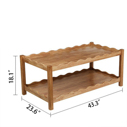 2-Tier Rectangular Coffee Table Rubberwood Storage Shelf Modern Living Room Table