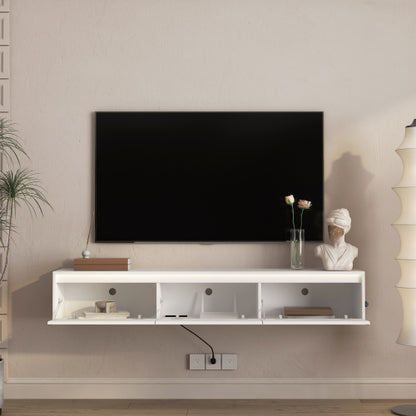 White Wall Mount High Gloss Floating TV Cabinet with Touch LED Light & Power Outlet