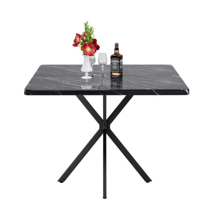 5-Piece Black Square Dining Set, Faux Marble Top & 4 Armless Chairs