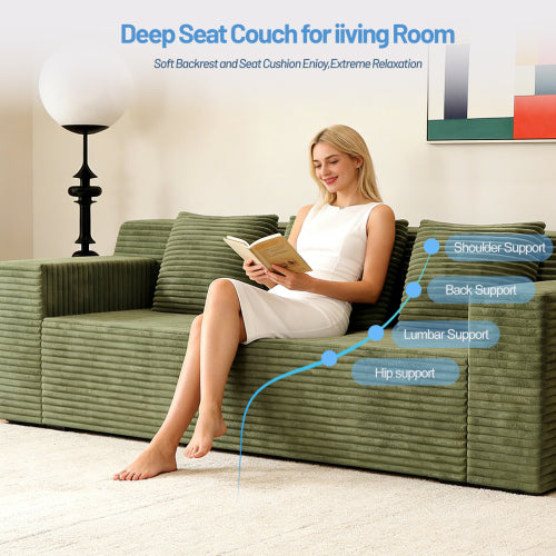 71 inch  Corduroy L-Shaped Deep-Seat 3-Seater Sofa, No Assembly Required
