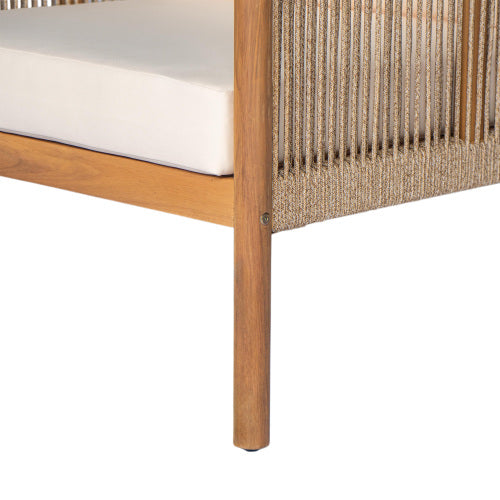 Modern Outdoor Woven Lounge Chair with Solid Wood Frame and Comfortable Polyester Cushions, Perfect for Patio, Garden, or Balcony