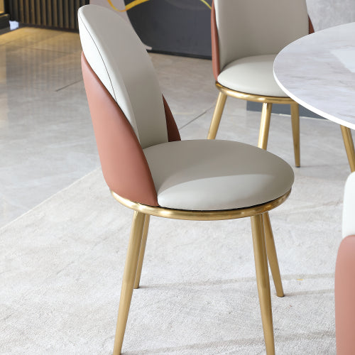 Set of 2 Beige PU Leather Dining Chairs, Gold Rust-Proof Stainless Steel Frame 330lbs Max Load