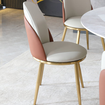 Set of 2 Beige PU Leather Dining Chairs, Gold Rust-Proof Stainless Steel Frame 330lbs Max Load