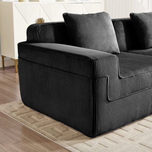 Corduroy Ottoman Black Modular Accent Ottoman with Plush Fabric and Comfortable Seating