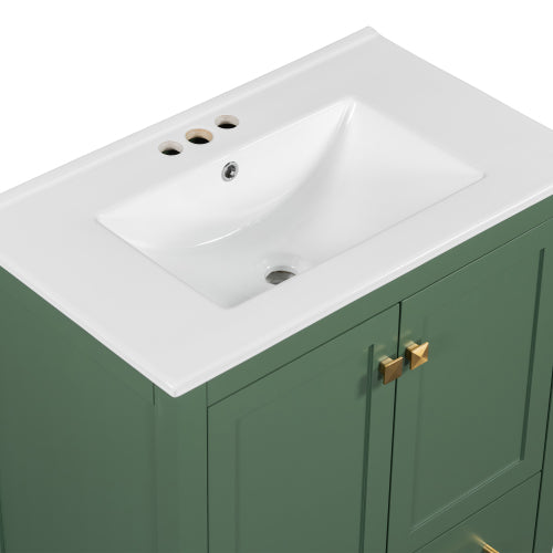 30 Inch Green Bathroom Vanity with Single Sink, Combination Under Counter Sink, Bathroom Storage Cabinet with 2 Doors and a Drawer, Soft Closure, Multifunctional Storage(WF324043)