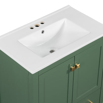 30 Inch Green Bathroom Vanity with Single Sink, Combination Under Counter Sink, Bathroom Storage Cabinet with 2 Doors and a Drawer, Soft Closure, Multifunctional Storage(WF324043)