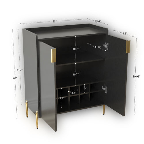 2 doors home wine bar cabinet with wine rack & adjustable storage shelf, modern sideboard with soft-closing hinge, dinning room buffet cabinet, Liquor Cabinet kitchen, living room coffee cart BLACK