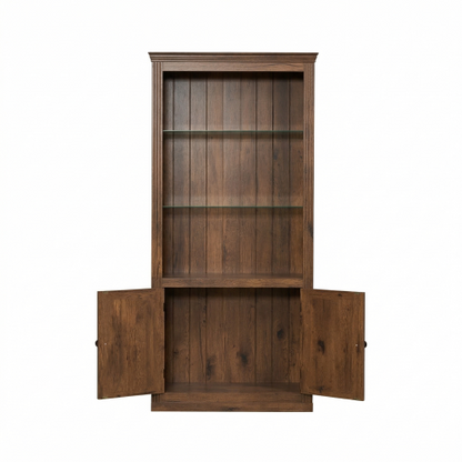 78.75 Inch Brown Retro LED Warm Light Adjustable Glass Display Cabinet