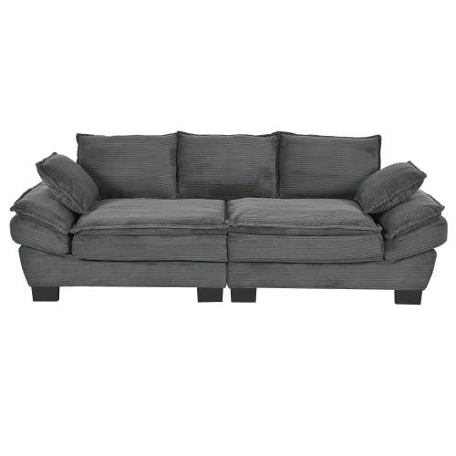 85.4 inch  U-Shape Modern Curved Corduroy Sofa with 2 Decor Throw Pillows