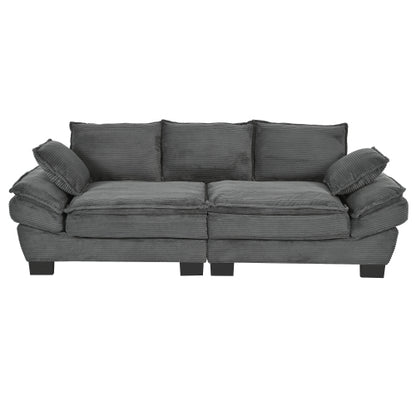 85.4 inch  U-Shape Modern Curved Corduroy Sofa with 2 Decor Throw Pillows