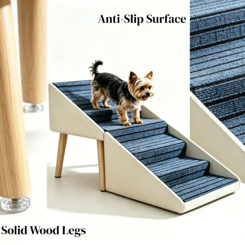 Beige 2-in-1 Foldable Dog Stairs Ottoman, 6 Step Pet Ramp 25.2 inch, Foldable Footrest for All Dog Sizes