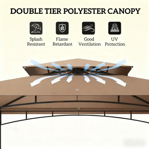Ventilated Barbecue Gazebo Shelter,Outdoor Grill Gazebo,with Side Awning,Side Shelves and Hooks