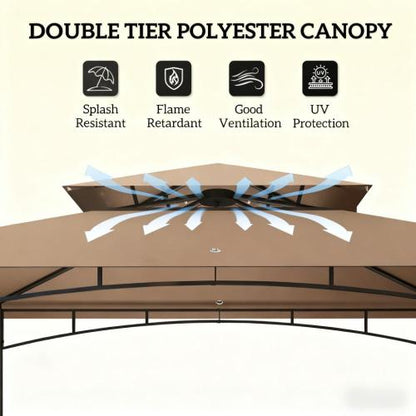 Ventilated Barbecue Gazebo Shelter,Outdoor Grill Gazebo,with Side Awning,Side Shelves and Hooks