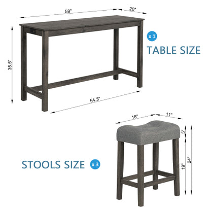 4 Piece Bar Table Set with Power Outlet,Bar Table Set with Chairs,Sofa Bar Table with Stools,Behind Couch Table with 3 Padded Stools,for Living Room,Dining room, Dark Gray