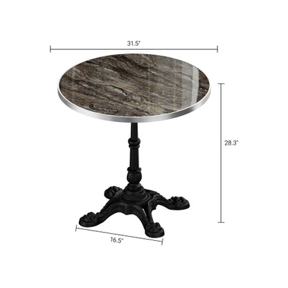 Marble-Look Sintered Stone Square Table - Heavy-Duty Cast Iron Base for Bistro, Cafe, Bar & Home Use