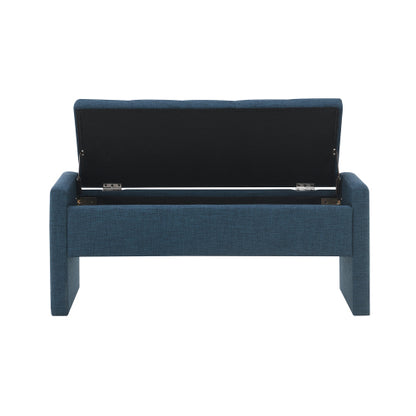 Modern Bed End Bench with Storage,Upholstered Large Foot Rest Stool, Comfy Window Vanity Bench for Living Room,Bedroom,Dorm,Coffee Table,Linen Navy Blue