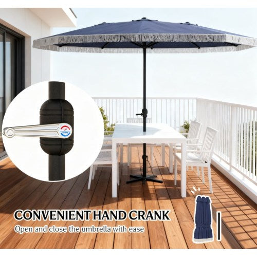 Spacious Extra Large Outdoor Umbrella,Rectangle Patio Umbrella,with Fringe and Crank Handle