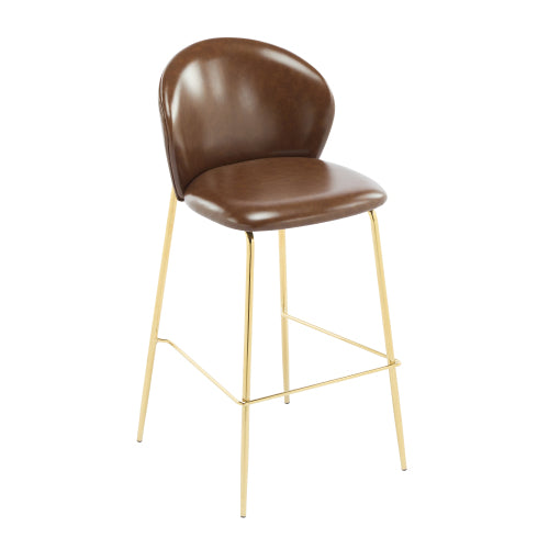 Indoor Upholstered Bar Stool, Dark Brown Faux Leather with Metal Frame, Set of 2