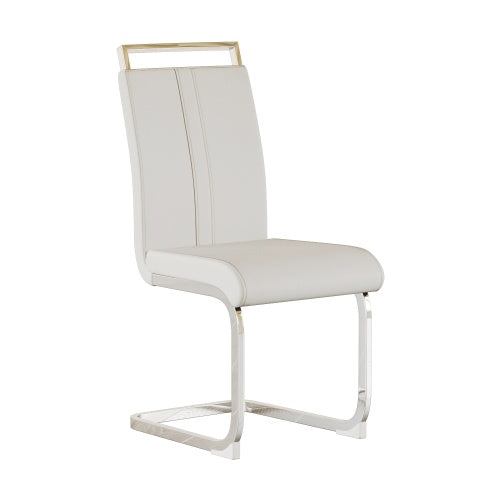 Set of 4 White PU Leather High Back Dining Side Chairs, C-Shaped Plated Metal Legs