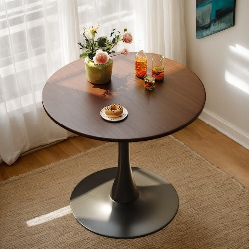 24inch  Walnut Round Tulip Table, MDF Top & Steel Base Mid-Century Dining & Coffee Table