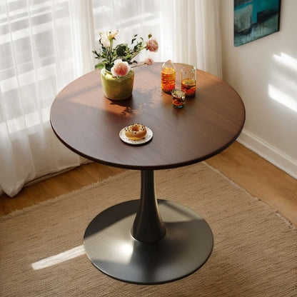 24inch  Walnut Round Tulip Table, MDF Top & Steel Base Mid-Century Dining & Coffee Table