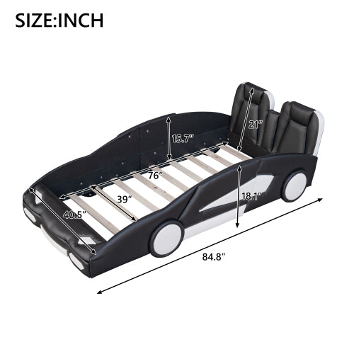Twin Size Race Car-Shaped Platform Bed with Wheels, Black