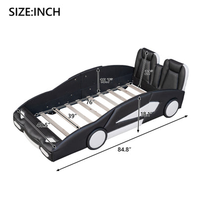 Twin Size Race Car-Shaped Platform Bed with Wheels, Black
