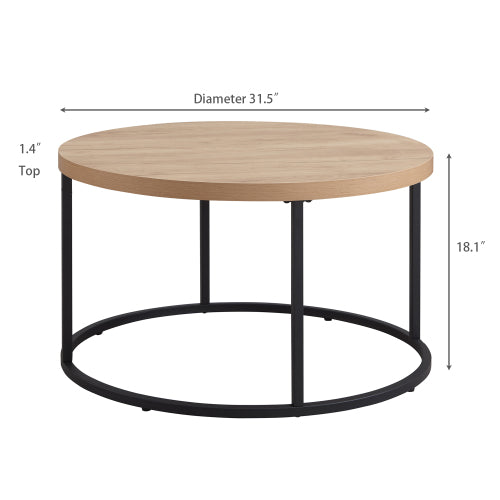 31.5inch  Round Coffee Table, Natural Oak Finish