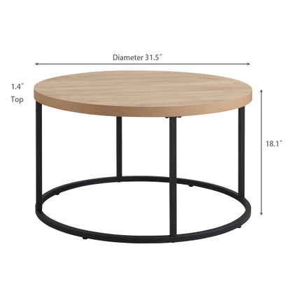 31.5inch  Round Coffee Table, Natural Oak Finish