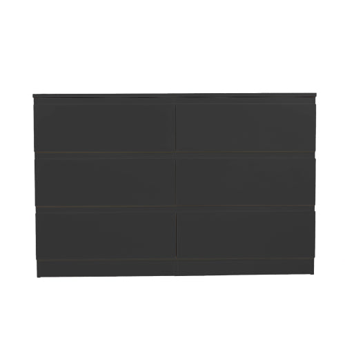 6 Drawer Black Dresser, Modern Bedroom Dresser with Spacious Countertop, Wood Storage Cabinet with Concealed Handles & 6 Deep Drawers for Bedroom, Living Room, Entryway, 15.7" D x 47.2" W x 30.9" H