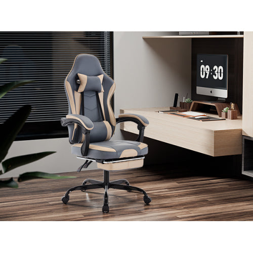 Gaming Chair, Ergonomic Computer Chair with Footrest and Massage Lumbar Support, Height Adjustable Swivel Video Game Chair for Adults, 300lb Max, Blue Beige