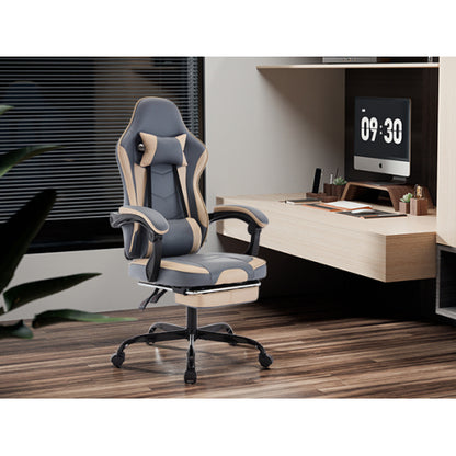 Gaming Chair, Ergonomic Computer Chair with Footrest and Massage Lumbar Support, Height Adjustable Swivel Video Game Chair for Adults, 300lb Max, Blue Beige