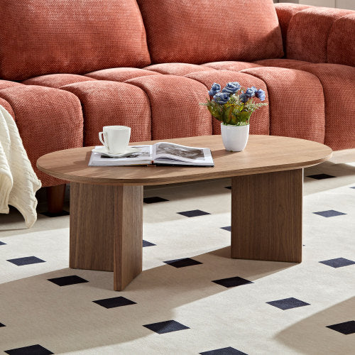 39.37inch  Oval Coffee Table, Walnut Veneer
