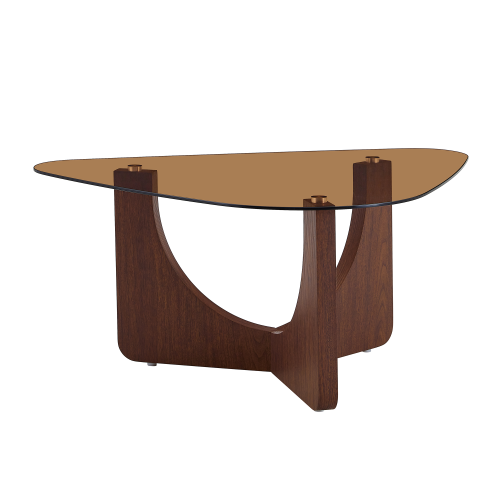Vintage Triangular Coffee Table with Tea-Colored Tempered Glass Top