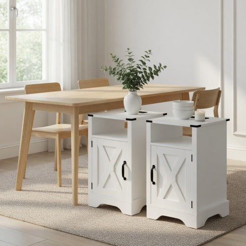 2-Pack 16inch White Farmhouse Charging Nightstand