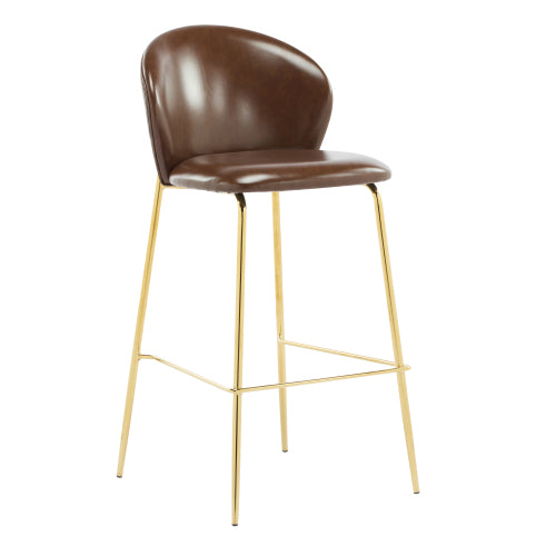 Indoor Upholstered Bar Stool, Dark Brown Faux Leather with Metal Frame, Set of 2