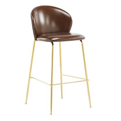 Indoor Upholstered Bar Stool, Dark Brown Faux Leather with Metal Frame, Set of 2