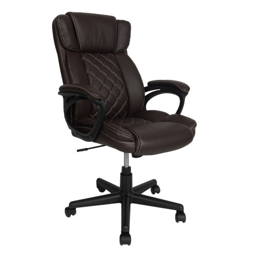 Ergonomic Executive Office Chair High Back Brown Faux Leather ¨C Adjustable Height, Lumbar Support, Diamond-Stitched Padding, Swivel Desk Chair w/Armrests & Tilt Recline for Home Office