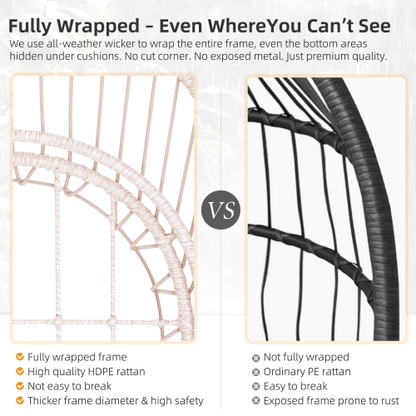 Outdoor Egg Hanging Chair with Stand, Patio Wicker Swing Egg Chair Indoor Swinging Chair Outdoor Hammock Egg Chair. Rose red