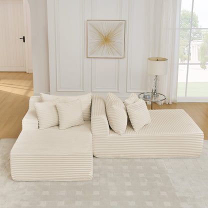 Beige Velvet Compressed TwoSeater Lazy Lounge Sofa,No Assembly