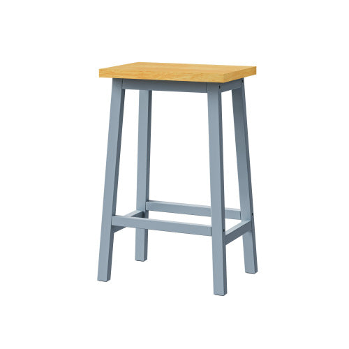 Set of 2 Grey Blue Solid Wood A-Frame Counter Bar Stools, 25.6 inch  Height, Footrest, 220lbs Capacity for Kitchen Island