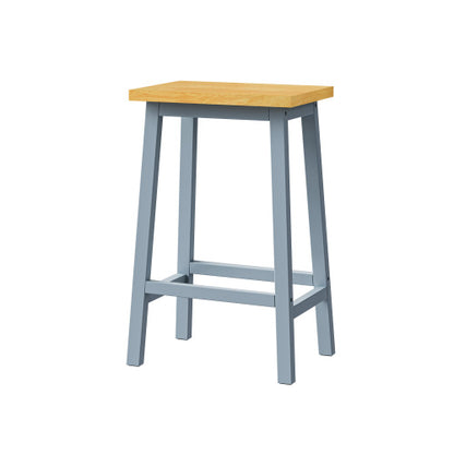 Set of 2 Grey Blue Solid Wood A-Frame Counter Bar Stools, 25.6 inch  Height, Footrest, 220lbs Capacity for Kitchen Island