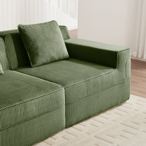 Corduroy Ottoman Green Modular Accent Ottoman with Plush Fabric and Comfortable Seating