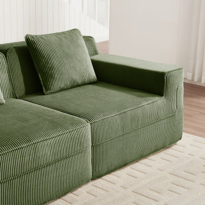 Corduroy Ottoman Green Modular Accent Ottoman with Plush Fabric and Comfortable Seating