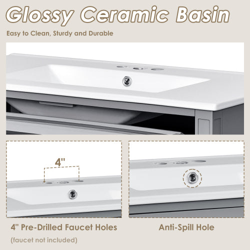 36'' Bathroom Vanity with Top Sink, Modern Bathroom Storage Cabinet with 2 Drawers and a Tip-out Drawer, Single Sink Bathroom Vanity