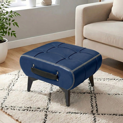 Rectangular Tufted Faux Leather Storage Ottoman with Handle & Metal Legs, Multiuse Footrest for Living Room Entryway