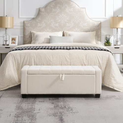48 inch Chenille Storage Ottoman Bench with Safety Hinge, Beige